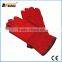 Red cow split softtextile leather long welding safety gloves full lined