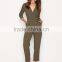Office olive-green three-quarter sleeves straight leg design work jumpsuit with pocket