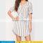 Latest short sleeve v neck shift striped shirt dress design casual summer office work wear dresses pictures for elegant ladies