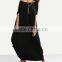 Female Plain Black One Shoulder Dolman Asymmetrical Tshirt Loose Long maxi Dress