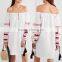 Latest Boho Clothing Mexican Off-The-Shoulder Embroidered Cotton Mini Dress Design For Ladies Machine Embroidery HSD5855
