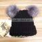 High Quality Cashmere Knitted Hat With Double Fur Poms KR-H010