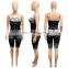 Women One Piece Bodycon Hot Fitness Print Strapless Sleeveless Sexy Tight Jumpsuit