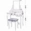 Vanity Set with Mirror Cushioned Stool Dressing Table Vanity Makeup Table 5 Drawers 2 Dividers Movable Organizers White
