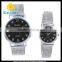 WJ-5542 siliver black and white vogue mesh belt stainless steel back couple wrist watch