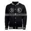2016 all black satin jackets, custom adult size varsity jacket with embroidery
