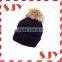 Custom Real Large Removable Fox Fur Pom Pom Beanie Hat