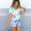 customize t shirt cheap Criss Cross Fancy Floral Tunic Tops