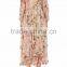 Customized Lady Apparel Light Pink Floral Printing Chiffon Long Sleeves Midi Dress(DQM034D)