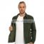 high quality green plain denim varsity jacket custom arc-shaped back hem