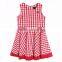 2015 Children Cotton Frock Designs Red Plaid Sleeveless Summer Dress For Kids Flower Girls Party Prom Dress