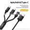Remax 1.15M PVC 2.8 A Mobile Micro USB Cable  3 in 1  Charging Cable For iphone 12 Android