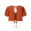 New style women's blouses with bubble sleeves and bow ties in Europe and America. Bubble sleeves.