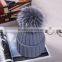 New Arrival Winter Fashion Girl Wool Knit Silver Fox Fur Hats