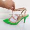 Catwalk Women Shoes High Top Custom Made Leather Footwear Green Patent Gold Stud Ladies Fancy Sandals