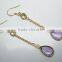 Amethyst & Citrine Pear & Round Facet 925 Sterling Silver Earrings, Designer Gemstone Earrings, Fashionable Bezel Earrings