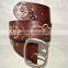 genuine leather cowhide leather embroidered design with stud leather belt