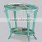 Gilded Bronze Tea Table with Ocean Wave Patterned Tops, Unique Design Glass Enamel Brass Round Shaped Side Table