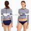 Custom Wholesale Plus Size Nylon Spandex Swimsuits UPF 50 sun protection Cropped long-sleeve stripe mma rash guard