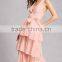 wedding party Pink dressing gown 100% polyester Deep V Neck racerback Ruffle Tiered Gown bridemaid dresses