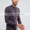 Latest Design Long Sleeve Grandad Collar Mens 98% Cotton 3% Elastane Soft Satin Skinny Casual Check Print Fashion Slim Shirts