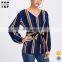 Latest fashion blouse tops women v neck striped blouse women