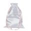 large white satin drawstring shoe bag
