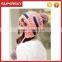 V-310 Stylish pom pom slouchy winter knitting women top beanie hat cute knit earflap
