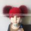 Pink Color Funny Baby Hats For Kids With Large Raccoon Fur Balls Crochet Winter Hats Kids