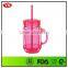 Bpa Free 20 Ounce Double walled acrylic colored mason jars with handle