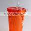 RED Double wall 16oz plastic tumbler with lid and straw