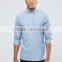Guangzhou Custom Pre-Shrunk Long Sleeve Spread Collar 55% Linen 45% Cotton Regular Fit Casual Blue Solid Mens Shirts