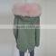 Myfur Army Green Cotton Parka with Pure White Fake Rabbit Fur Lining