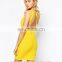 wholesale women sexy open back yellow ribbed bodycon bandage dress evening dress china