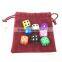 hot sale custom red velvet dice bag with colored casino dice