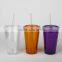 16oz PS Double Wall Reusable Plastic Cup With Lid and Straw