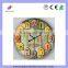 wooden wall clock with colorful numbers