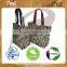 zebra print canvas tote bag with geninune leather handle