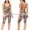 Scoop Neck Camouflage Backless Knee Length Tights Gym Walking Running Sports Suits Sexy Bodycon Jumpsuit Rompers For Women