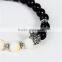 New Fashion Black & White Antique Silver Monkey Head Elastic Stone Lava Blue Sand Beaded Healing Bracelet