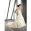 Scoop neckline appliqued bridal wedding gown