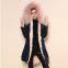 Winter navy blue shell and pink fur lining big fur collar coat real wool coat