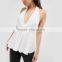 Sexy white colour lady blouse designs v neck fashion girls party wear tops