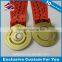 Design your own shiny gold and round hollow out metal medal with red ribbon