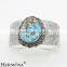 Free Shipping Marvelous Real Blue Turquoise Jewelry Handcraft 925 Sterling Silver Wide Bangle CUFF
