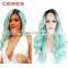 lace front black green ombre wig long wavy curly high temperature synthetic wig