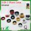 Newest design metal circular clip fisheye+wide-angle+macro 3in1 mini camera lens kit for iphone samsung htc lg xiaomi