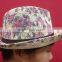 print woven straw hat with leather band