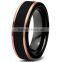 8MM Rose Gold Plated Tungsten Carbide Ring, Black Brushed Comfort Fit Tungsten Carbide Ring