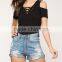 Fashion Black Sexy Cold Shoulder Short Sleeve Women Top